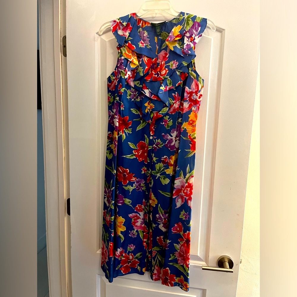 Lauren Ralph Lauren beautiful 100% silk sleeveless dress. Size 8.